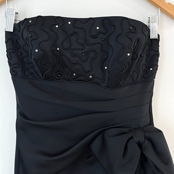 Lord & Taylor Black Strapless Cocktail Dress Size 6 Beaded Bodice Bow Detail - Picture 3 of 11